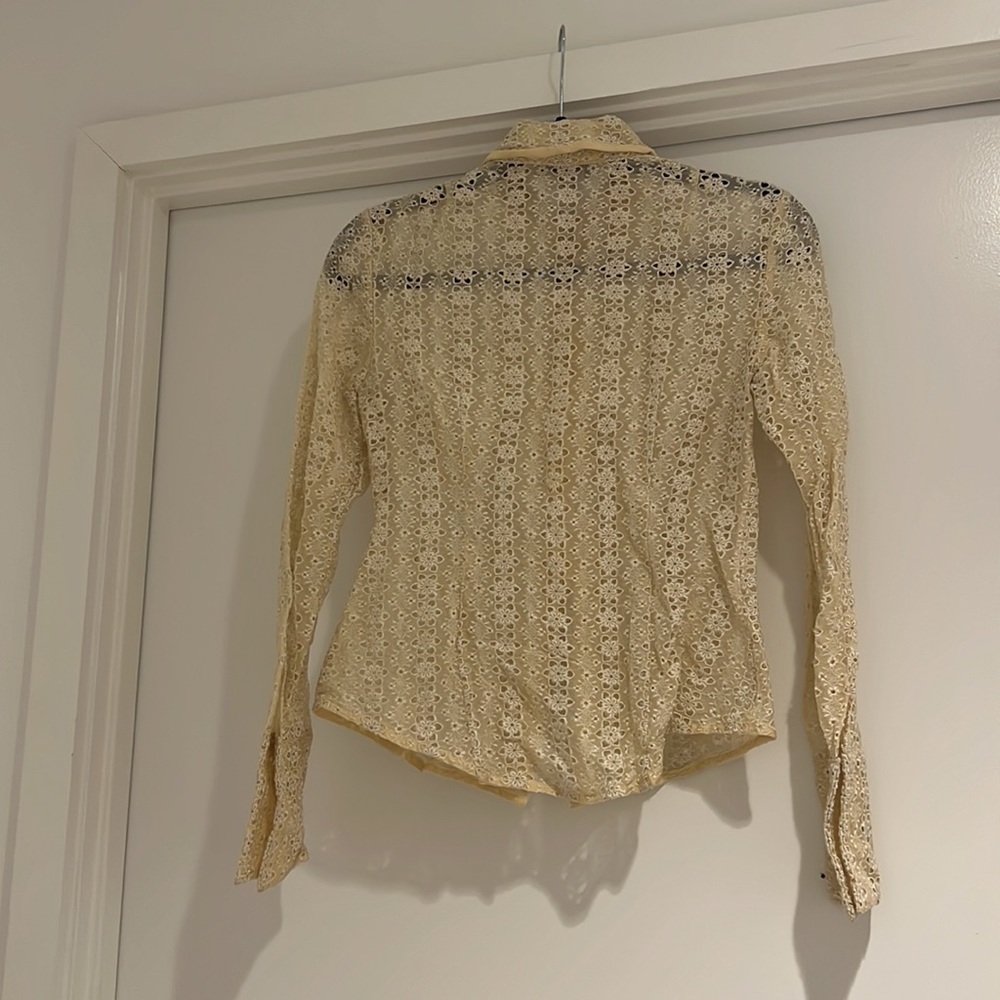 Vintage Kay unger cream mesh button up size 2 - Picture 3 of 4
